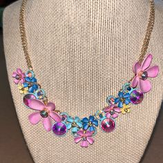 Betsey Johnson Cluster Choker Necklace. Pink Flower Necklace For Summer Gift, Pink Flower Necklace For Spring Gift, Pink Flower Necklace Gift For Spring, Spring Flower Necklace In Pink As Gift, Summer Pink Flower Necklace As A Gift, Spring Pink Flower Necklace Gift, Spring Flower Necklace For Parties, Spring Party Flower Necklace, Feminine Multicolor Spring Jewelry