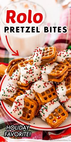 a white plate topped with waffles covered in frosting