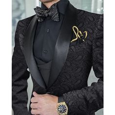 Category:Tuxedos; Embellishment:Pocket; Season:All Seasons; Fabric:Cotton Blend; Style:Party; Includes:Vest,Pants,Jacket; Occasion:Prom,Wedding Party; Fit Type:Tailored Fit; Jacket Buttons:Single Breasted One-button; Jacket Pockets:Straight Piped; Pattern:Floral,Jacquard; Neckline:Shawl Collar; Listing Date:10/24/2023; Pant Length:; Pants Waist:; Shoulder Width:; Sleeve Length:; Bust:; Hips:; Number of Pieces:3 Piece; Design:Jacquard Prom For Guys, Prom Suits For Men, Wedding Tux, Black Suit Wedding, Costume Noir, Suits Prom, Wedding Suits Groom, Dinner Jacket, Party Suits