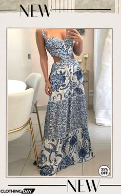 Sexy Bohemian Print Backless V Neck Printed Dress Dresses