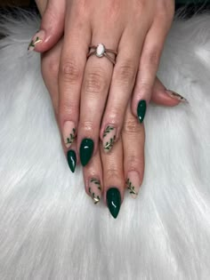 Dark green nails Cute Nails Dark Green, Elegant Emerald Green Nails, Acrylic Nail Designs Dark Green, Short Nails Emerald Green, Forest Green Acrylics, Homecoming Nails Dark Green, Wedding Nails Green And White, Emerald Green Nail Designs Simple, Emerald Gel Nails