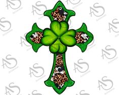 a green cross with leopard print on it