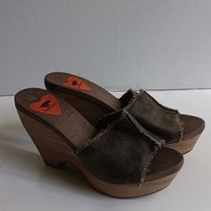 Nwt Excellent Condition Color: Metallic Brown Offers Welcomed Brown Suede Clogs For Summer, Brown Suede Slip-on Wedge Sandals, Brown High Heel Mules With Cushioned Footbed, Casual Suede Sandals With Wooden Heel, Brown Synthetic Clogs For Summer, Casual Suede High Heel Sandals, Casual Suede Clogs For Summer, Summer Synthetic Brown Clogs, Casual Brown Platform Heels