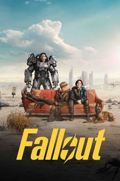 the movie poster for fall out features two men sitting on a couch, and one man standing