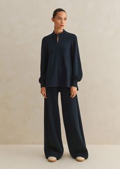 Regular Length Tailored Ponte Palazzo | ME+EM Palazzo Pant, Womens Jersey, Kick Flares, Weekend Outfit, Navy Shorts, Womens Designer Fashion, Contemporary Fashion, Co Ord, Luxury Outfits