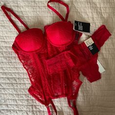 H&M Corset With Tanga Panties, Bright Scarlet Red, Purchased And Never Worn. Size 6 On The Tag, But Fits More Like 4. Devil Costume, Apocalyptic Fashion, Night Wear, American Doll, Women Lingerie, American Vintage, Pretty Outfits, Women's Intimates, Iphone Wallpaper