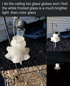 the solar light is hanging from the side of a house and it has been turned into a lamp