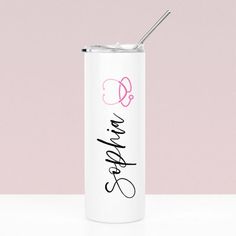 a personalized tumbler with the word'd'in cursive writing