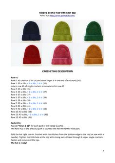 four knitted hats with different colors and sizes are shown on the page in this article