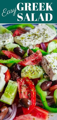 greek salad with cucumbers, tomatoes, olives and feta cheese