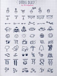 the doodle ideas book is open to pages with drawings on them and various things drawn in