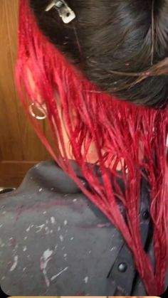 Red And Back Hair, Top Black Bottom Red Hair, Bottom Half Dyed Hair Red, Half Red Half Black Hair Underneath, Semi Dyed Hair, Hair Color Underneath Red, Underbangs Dyed, Hair Color Ideas Red And Black