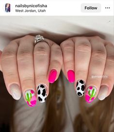 Nails For Texas Trip, Pink Cactus Nails, Western Toe Nail Designs, Summer Western Nails, Taco Nails, Boho Western Nails, Fiesta Nails, Cowgirl Nails, Cactus Nails