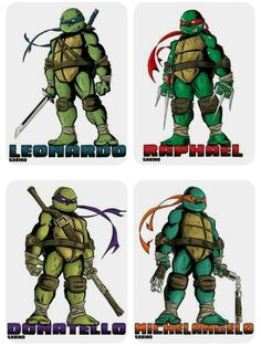 four different types of teenage mutant turtles