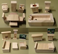 four different views of the inside of a wooden box with various parts to make it