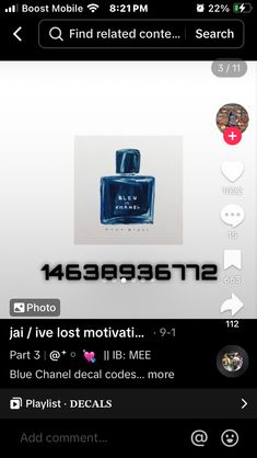 an image of a bottle of perfume on a cell phone with the caption's description below it