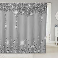 PRICES MAY VARY. ➤【MATERIAL 】：Our shower curtain is made of High quality Polyester fabric.Non PVC, Non plastic, Non peva.Also it's waterproof. ➤【DESIGN】: We use the latest 3D printing technology to create truly exquisite designs for our shower curtain.No fading, Various style theme design and clear image no fading so that the bathroom is full of color and fun. ➤【FUNCTION 】: This shower curtain is perfect for anyone wanting to add some fun and whimsy to their shower - use at home, apartment , con Glitter Shower Curtain, Glitter Shower, Grey Baths, Bathtub Decor, Bath Curtain, Grey Bathroom, Fabric Shower Curtain, Shower Curtain Set, Glitter Print