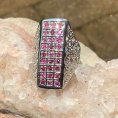 Pink Rhodolite Garnet 925 Sterling Silver Ring, Size 8.5 Silver Jewelry With Pink Sapphire Gemstone, Pink Sterling Silver Rings With Stones, Pink Sterling Silver Gemstones For Anniversary, Silver Ruby Ring With Stones For Anniversary, Silver Ruby Ring For Anniversary, Formal Silver Pink Sapphire Jewelry, Silver Pink Sapphire Round Ring, Fine Jewelry Silver Ring With Pink Sapphire, Silver Pink Sapphire Ring In Fine Jewelry Style