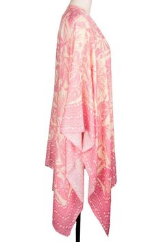 The Tropical Woodblock Printed Kimono from "Saachi" is a Special Piece for Every Occasion. This ultra-lightweight open-front kimono with an asymmetrical hem will radiate opulence while out for a sunset stroll or day at the beach resort. Material: 100% Rayon. Peach, Pink and Cream Tropical Floral PrintWomen's One-Size (XS-XL): 26 X 51" in lengthMade In India Long Floral Kimono, Kimono Style Tops, Printed Kimono, Tropical Floral Print, Rain Forest, Print Kimonos, Long Kimono, Floral Kimono, Cardigan Fashion