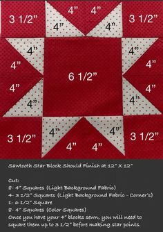 the instructions for how to sew a quilt star on a red background with white polka dots