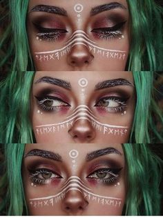 Eye Makeup With Green, Makeup With Green, Pagan Makeup, Witchy Makeup, Halloween Makeup Witch, Gate Keeper, Viking Wedding