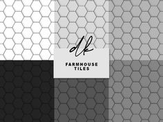 the logo for farmhouse tiles is shown in black and white hexagonals