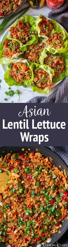 Asian Lentil Lettuce Wraps - no one will even miss the meat in these delicious and filling lentil wraps! My whole family loved these! Lentils are a great source of protein, fiber, vitamin and minerals so they are a smart choice of food to be adding into your diet. Lentil Lettuce Wraps, Lentil Wraps, Veg Wraps, Meatless Meat, Lettuce Wraps Healthy, Lentil Recipes, Cooking Classy, Lettuce Wraps, Wrap Recipes