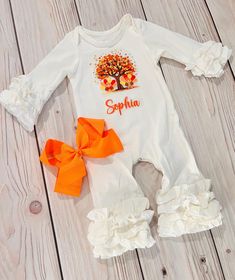 Listing Details  This adorable Turkey romper is perfect for your cute little ones first Thanksgiving.   note* in the photos you cat see a plastic backing on the image. This will be removed once the item is pressed.  This romper is made from a soft cotton stretch fabric.  The Turkey and writing is done in vinyl and cut and handmade from home.  I cut my own vinyl and heat press it right from my Etsy shop.  My rompers are made carefully with love.  You can add a personalized name or My First Thanks Cute White Onesie For Fall, Cute White Jumpsuits And Rompers For Fall, Thanksgiving Note, Holiday Romper, My First Thanksgiving, Thanksgiving Baby Outfits, Girls Thanksgiving, Thanksgiving Images