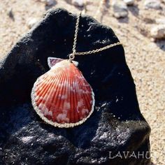 Always designed in Hawaii at Lavahut! Pink Scallop Seashell Hawaiian Pendant Necklace  #seashelljewelry #shesellsseashellsbytheseashore #hawaiianjewelry #tropicaljewelry #seashellearrings #islandjewelry #seashellnecklace #tropicalearrings #islandearrings #seashellbracelets Ocean-inspired Shell Necklace As Gift, Ocean-inspired Shell Necklace For Gift, Ocean-inspired Shell Necklace Gift, Ocean-inspired Shell Pendant, Pink Shell Ocean-inspired Jewelry, Pink Shell-shaped Necklace For Beach, Pink Shell Necklace Gift, Gold Shell-shaped Necklace, Hawaiian Flower Hair