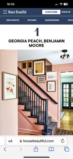 an image of a house with stairs and pictures on the wall above it that reads, georgia peach - enjamini mohre