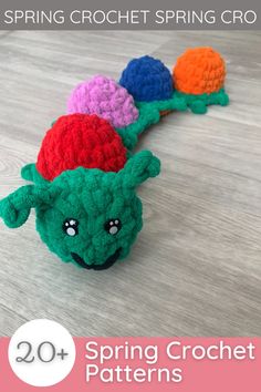 the crochet caterpillar pattern is shown with text that says spring crochet patterns