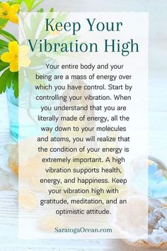 a sign that says keep your vibration high with flowers and lemons in the background