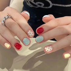 24 Pieces Press On Nails Color May Vary Due To Lighting Size One Size Condition New Comes With Mini Nail File And Glue Adhesive Strips Cute Nails Square, Nail Gelish, Nail Cute, Polka Dot Nail Art, Retro Nails, Nagel Tips, Polka Dot Nails, Almond Shape Nails, Short Nails Art