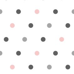 a white background with grey and pink polka dots