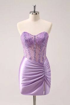 Amzcw Sparkly Lilac Bodycon Strapless Sequins Ruched Short Homecoming – Amzcw Dress Lavender Homecoming Dress Short, Purple Reception Dress, Purple Hoco Dresses Short, Purple Corset Dress, Lilac Homecoming Dress, Lavender Homecoming Dress, Purple Dress Short, Hoco Court, Purple Hoco