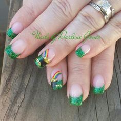 St Patrick's Day Gel nails by Darlene Jones Gel Nail Designs Green, Saint Patricks Day Nails, Nails Gel Spring, St Patricks Nail Designs, St Patrick Day Nails Acrylic, Irish Nails, Saint Patrick Nail, St Patties