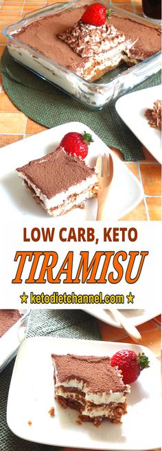 there is a cake with strawberries on it and the words low carb keto