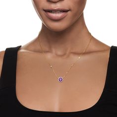 Ross-Simons - 2.00ct Amethyst, .19ct t. w. Diamond Necklace in Gold. 17". Perfect for February babies, this gorgeous 2.00 carat round amethyst necklace features a classic .19 ct. t. w. round brilliant-cut diamond halo and stations. Finely crafted in polished 14kt rose gold on a cable chain. Springring clasp, diamond and amethyst necklace. Amethyst birthstones are the perfect gift for February birthdays. February Baby, Amethyst Birthstone, Necklace Amethyst, February Birthday, Amethyst Necklace, Round Brilliant Cut Diamond, Halo Diamond, Cable Chain, Diamond Necklace