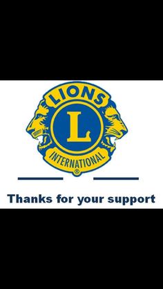 the lions international logo is shown in blue and yellow, with an l on it