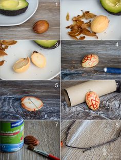 the steps to make an avocado shell with shells and other things on it