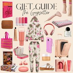 the gift guide for the gropeter is displayed in pink, green and white