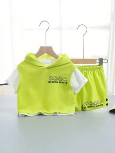 Verde  Collar   Letras  Embellished Elástico Ligero Street Mode, Boys Set, Sleeveless Jacket, Boys Clothing, Kids Beachwear, Summer Season, Primavera Estate, Baby Boy Outfits