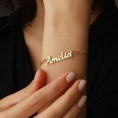 Surprise your loved one with a truly unique and memorable gift. Our Custom Name Bracelet allows you to create personalized jewelry that will last a lifetime. Show them just how much they mean to you with a beautiful and meaningful name bracelet. Custom Name Charm Bracelet For Personalized Gift, Personalized Meaningful Charm Bracelet As Gift, Personalized Meaningful Charm Bracelet For Gift, Personalized Name Bracelet In Rose Gold, Customized Name Bracelet As Personalized Gift, Personalized Dainty Bangle Name Bracelet, Classic Customized Name Bracelet As Personalized Gift, Classic Customized Name Bracelet For Personalized Gift, Engraved Name Bracelet For Personalized Gift