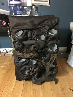 a piece of luggage sitting on top of a wooden floor