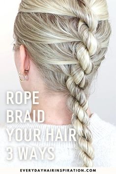 learn how to do 3 twisted braids in your own hair as a beginner! Easy step by step tutorial you can follow along to! Rope Braid Curls, Braid Curls Overnight, French Rope Braid, Rope Braid Hairstyles