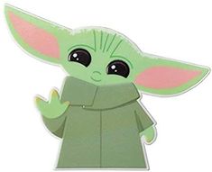 the child yoda sticker is green with pink ears