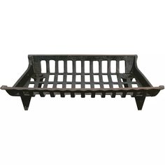 an iron bench is shown against a white background