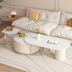 a white couch and table in a room