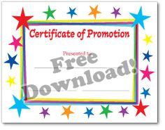 certificate of promotion with colorful stars