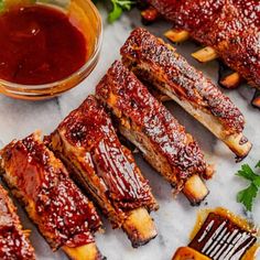 bbq ribs with sauce and parsley on the side